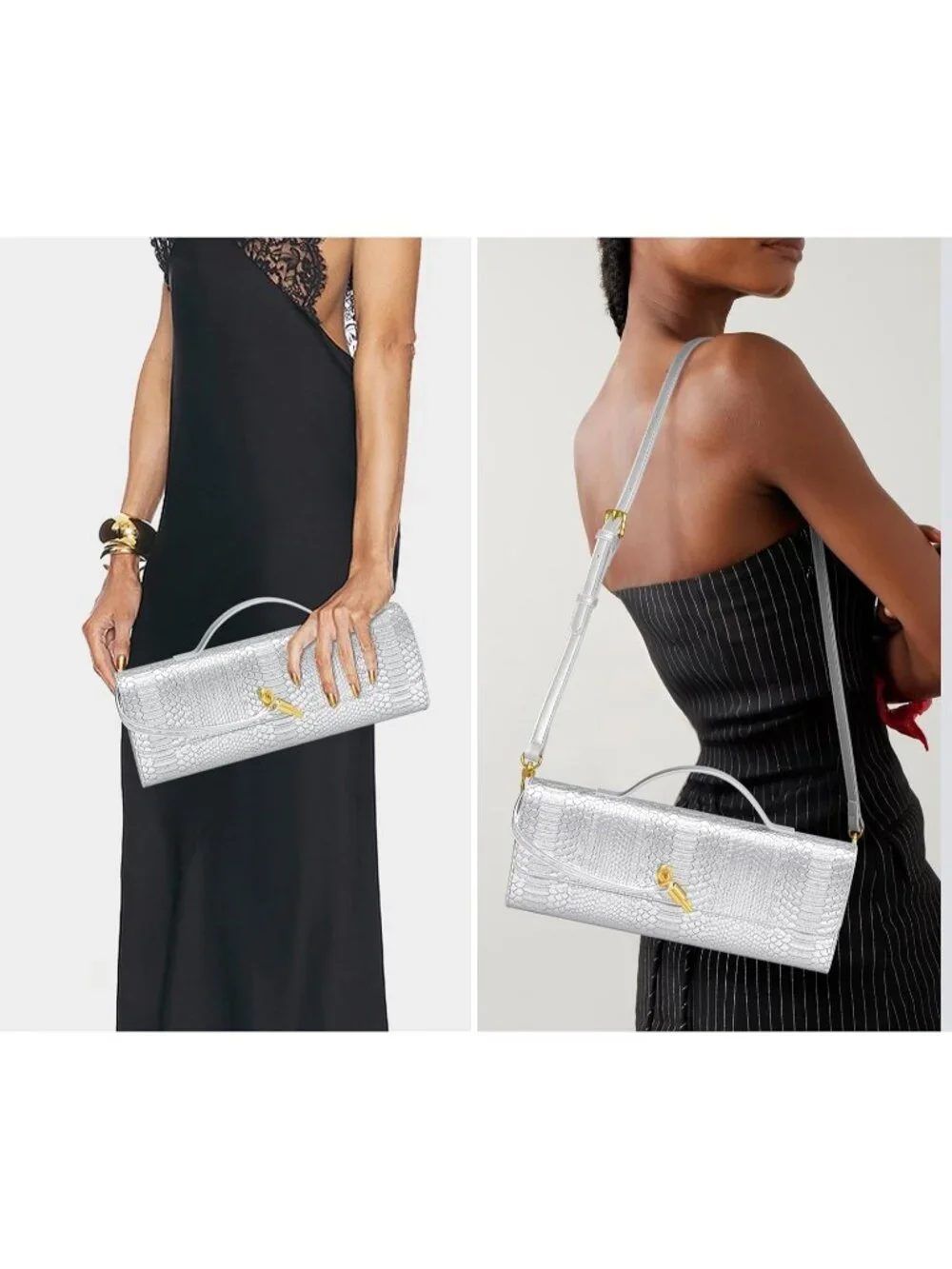 Women Silver Croco Leather Suede Woven Clutch Purse For Evening Crossbody Bag